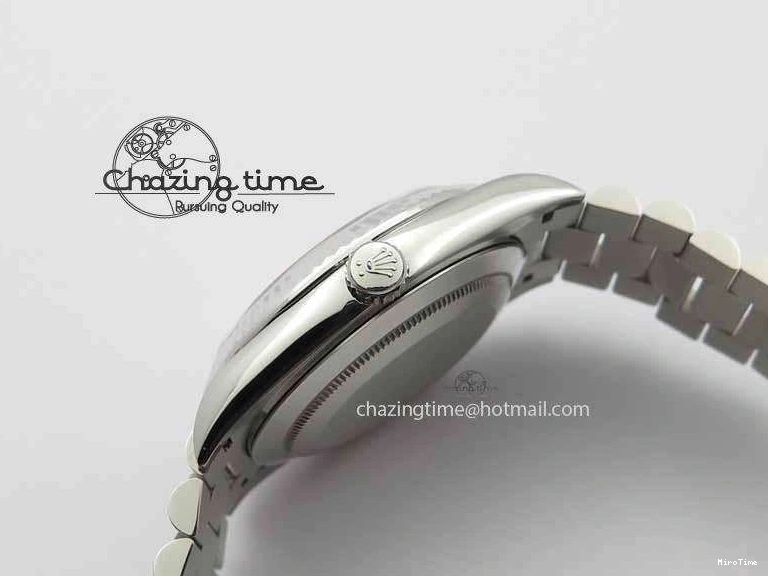 MiroTime 1227 Elegant Day Date 40mm SS BP Maker Best Edition Ice Blue Dial Diamond Markers On SS Bracelet ETA 3700